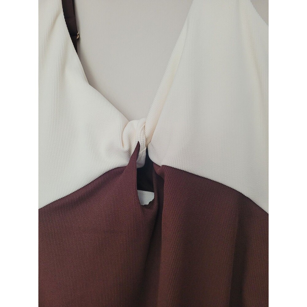 NWT Time and Tru Brown Cream Colorblock Twist Front One Piece Swimsuit XL 16-18 - Picture 3 of 6